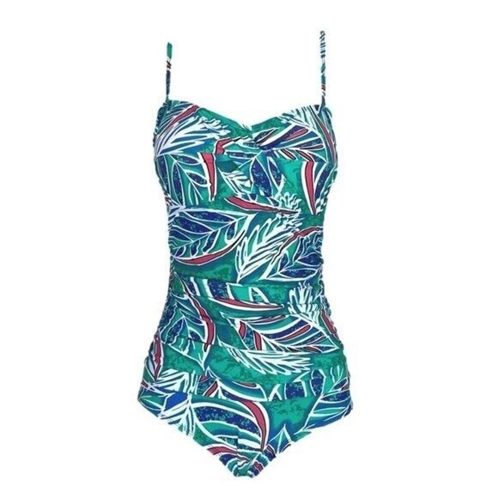 Ceeb Retro Floral Bandeau Bikini Top Size 10 Green Blue Pink